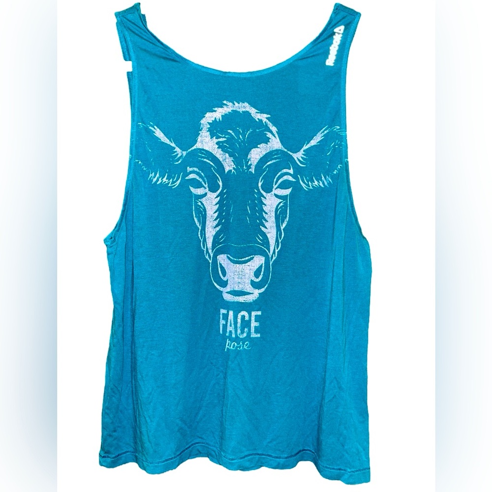 Reebok 2014 Athletic Training Soft Tank Top Face Pose Cow Image size S EUC!